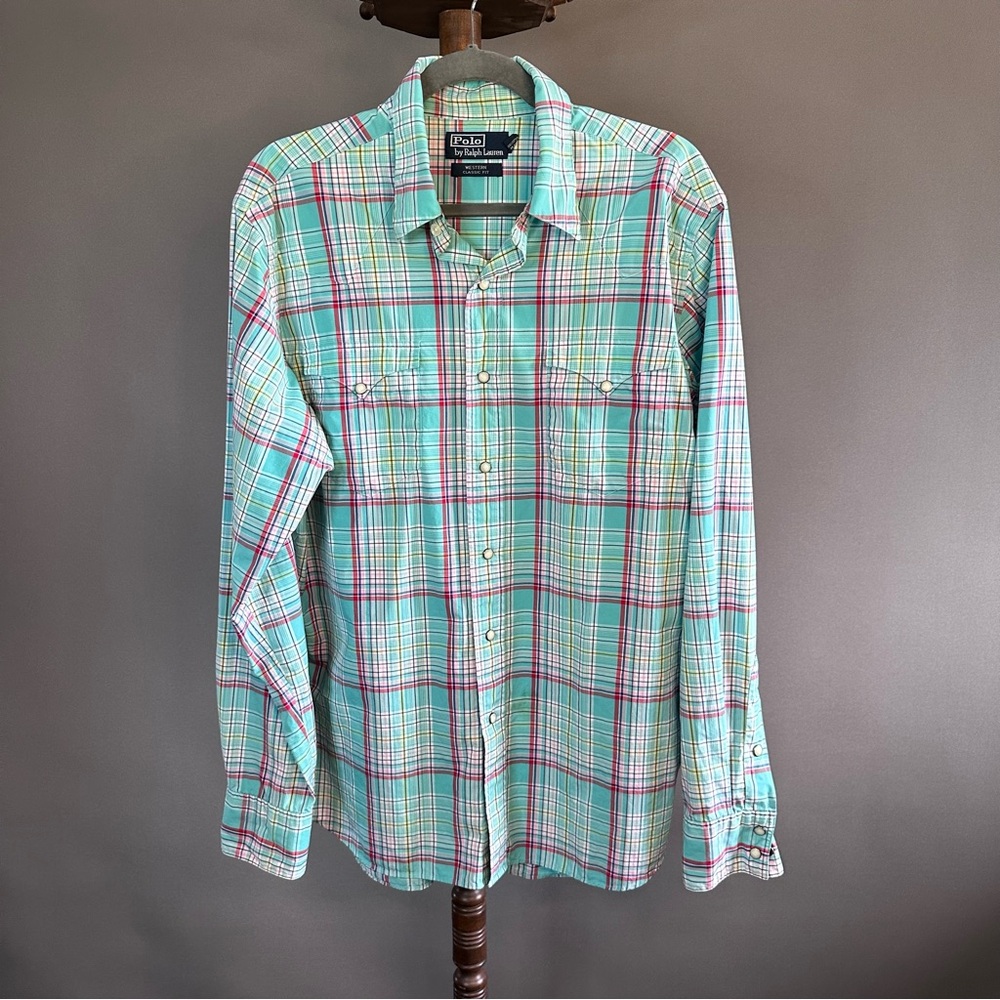 Polo by Ralph Lauren Green and Red Plaid Casual Button Down Shirt